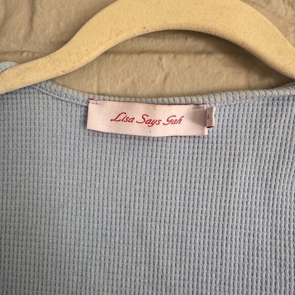 Lisa Says Gah Light Blue Ribbed Tie-Front Cropped Cardigan - Size XS - Picture 4 of 4